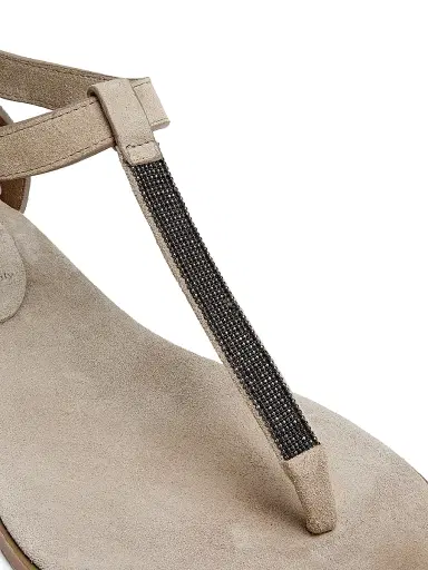 Brunello Cucinelli Women's Beaded Suede T-Strap Sandals - Ice | Thumbnail 5 Brunello Cucinelli Women's Beaded Suede T-Strap Sandals - Ice | Thumbnail 5