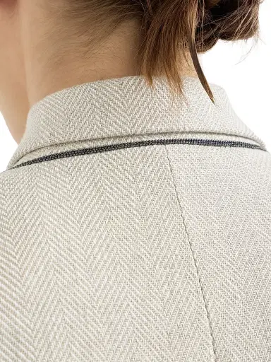 Brunello Cucinelli Women's Linen and Cotton Chevron Cropped Blazer with Monili | Thumbnail 4 Brunello Cucinelli Women's Linen and Cotton Chevron Cropped Blazer with Monili | Thumbnail 4