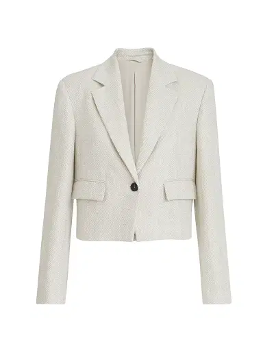 Brunello Cucinelli Women's Linen and Cotton Chevron Cropped Blazer with Monili | Thumbnail 1 Brunello Cucinelli Women's Linen and Cotton Chevron Cropped Blazer with Monili | Thumbnail 1