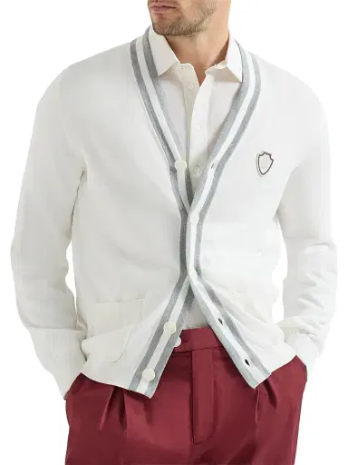 Brunello Cucinelli Men's Cotton Cardigan with Logo | Thumbnail 2 Brunello Cucinelli Men's Cotton Cardigan with Logo | Thumbnail 2