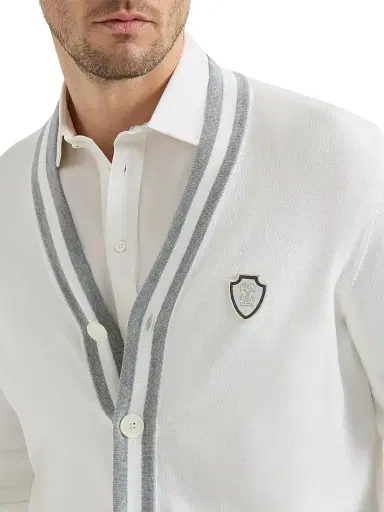 Brunello Cucinelli Men's Cotton Cardigan with Logo | Thumbnail 4 Brunello Cucinelli Men's Cotton Cardigan with Logo | Thumbnail 4
