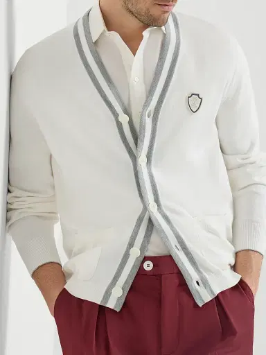 Brunello Cucinelli Men's Cotton Cardigan with Logo | Thumbnail 5 Brunello Cucinelli Men's Cotton Cardigan with Logo | Thumbnail 5