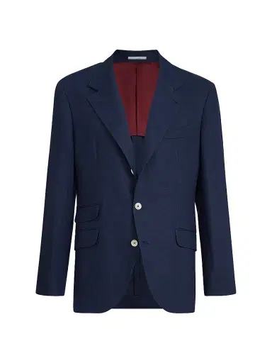 Brunello Cucinelli Men's Délavé Linen Deconstructed Cavallo Blazer - Navy Blue | Thumbnail 2 Brunello Cucinelli Men's Délavé Linen Deconstructed Cavallo Blazer - Navy Blue | Thumbnail 2