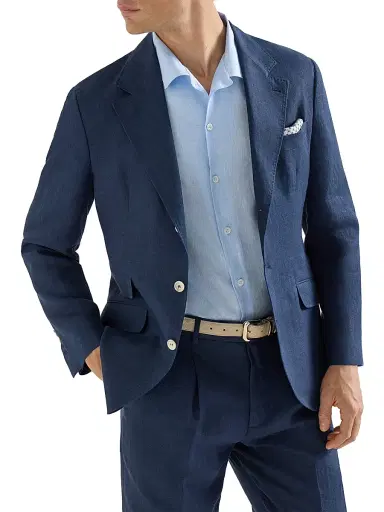 Brunello Cucinelli Men's Délavé Linen Deconstructed Cavallo Blazer - Navy Blue | Thumbnail 5 Brunello Cucinelli Men's Délavé Linen Deconstructed Cavallo Blazer - Navy Blue | Thumbnail 5