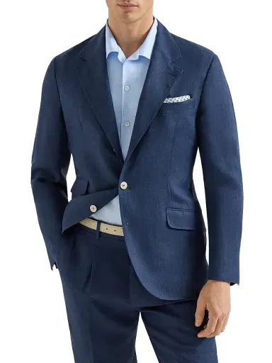 Brunello Cucinelli Men's Délavé Linen Deconstructed Cavallo Blazer - Navy Blue | Thumbnail 1 Brunello Cucinelli Men's Délavé Linen Deconstructed Cavallo Blazer - Navy Blue | Thumbnail 1