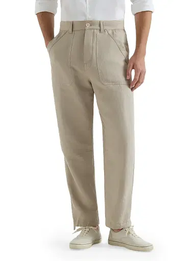 Brunello Cucinelli Men's Linen and Cotton Drill Trousers with Patch Pockets and Drawstring - Cocoa | Thumbnail 2 Brunello Cucinelli Men's Linen and Cotton Drill Trousers with Patch Pockets and Drawstring - Cocoa | Thumbnail 2