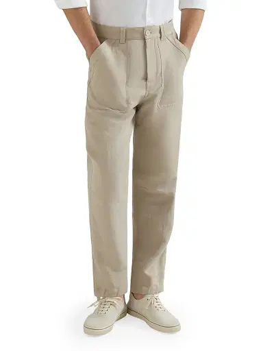 Brunello Cucinelli Men's Linen and Cotton Drill Trousers with Patch Pockets and Drawstring - Cocoa | Thumbnail 4 Brunello Cucinelli Men's Linen and Cotton Drill Trousers with Patch Pockets and Drawstring - Cocoa | Thumbnail 4