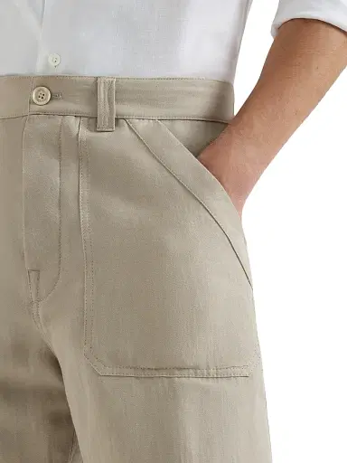 Brunello Cucinelli Men's Linen and Cotton Drill Trousers with Patch Pockets and Drawstring - Cocoa | Thumbnail 5 Brunello Cucinelli Men's Linen and Cotton Drill Trousers with Patch Pockets and Drawstring - Cocoa | Thumbnail 5