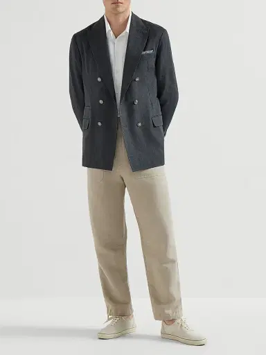 Brunello Cucinelli Men's Linen and Cotton Drill Trousers with Patch Pockets and Drawstring - Cocoa | Thumbnail 6 Brunello Cucinelli Men's Linen and Cotton Drill Trousers with Patch Pockets and Drawstring - Cocoa | Thumbnail 6