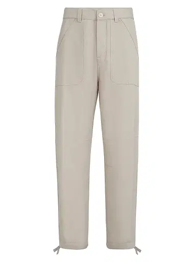 Brunello Cucinelli Men's Linen and Cotton Drill Trousers with Patch Pockets and Drawstring - Cocoa | Thumbnail 1 Brunello Cucinelli Men's Linen and Cotton Drill Trousers with Patch Pockets and Drawstring - Cocoa | Thumbnail 1