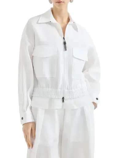 Brunello Cucinelli Women's Cotton Outerwear Jacket with Shiny Zipper Pull | Thumbnail 2 Brunello Cucinelli Women's Cotton Outerwear Jacket with Shiny Zipper Pull | Thumbnail 2