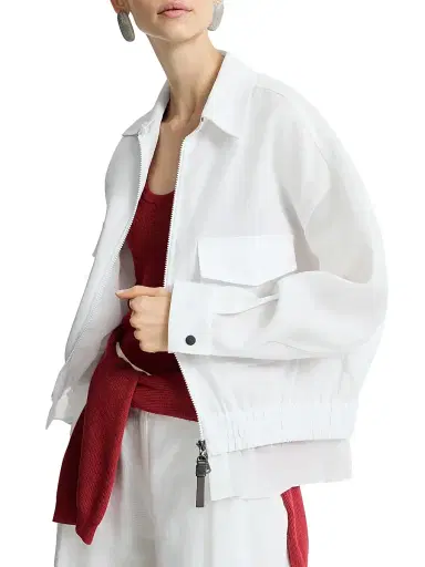 Brunello Cucinelli Women's Cotton Outerwear Jacket with Shiny Zipper Pull | Thumbnail 4 Brunello Cucinelli Women's Cotton Outerwear Jacket with Shiny Zipper Pull | Thumbnail 4