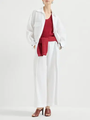 Brunello Cucinelli Women's Cotton Outerwear Jacket with Shiny Zipper Pull | Thumbnail 6 Brunello Cucinelli Women's Cotton Outerwear Jacket with Shiny Zipper Pull | Thumbnail 6
