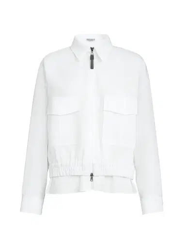 Brunello Cucinelli Women's Cotton Outerwear Jacket with Shiny Zipper Pull | Thumbnail 1 Brunello Cucinelli Women's Cotton Outerwear Jacket with Shiny Zipper Pull | Thumbnail 1
