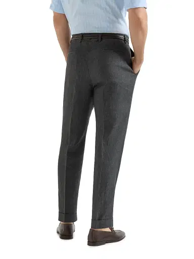 Brunello Cucinelli Men's Délavé Linen Trousers with Pleats - Anthracite | Thumbnail 3 Brunello Cucinelli Men's Délavé Linen Trousers with Pleats - Anthracite | Thumbnail 3