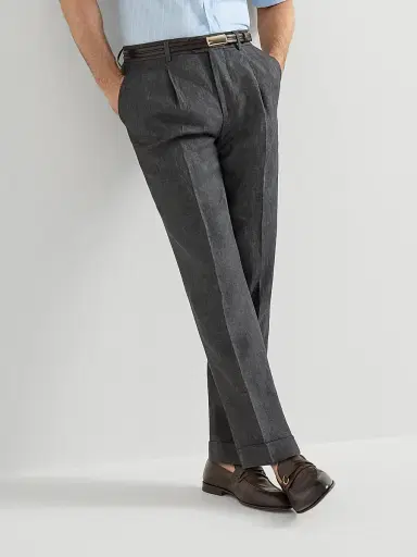 Brunello Cucinelli Men's Délavé Linen Trousers with Pleats - Anthracite | Thumbnail 5 Brunello Cucinelli Men's Délavé Linen Trousers with Pleats - Anthracite | Thumbnail 5