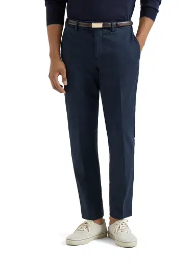 Brunello Cucinelli Men's Garment Dyed Italian Fit Trousers - Navy Blue | Thumbnail 2 Brunello Cucinelli Men's Garment Dyed Italian Fit Trousers - Navy Blue | Thumbnail 2