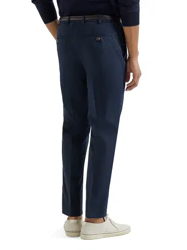 Brunello Cucinelli Men's Garment Dyed Italian Fit Trousers - Navy Blue | Thumbnail 3 Brunello Cucinelli Men's Garment Dyed Italian Fit Trousers - Navy Blue | Thumbnail 3