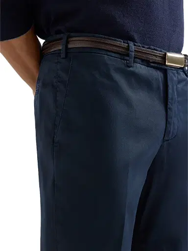 Brunello Cucinelli Men's Garment Dyed Italian Fit Trousers - Navy Blue | Thumbnail 4 Brunello Cucinelli Men's Garment Dyed Italian Fit Trousers - Navy Blue | Thumbnail 4