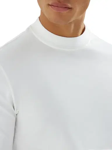 Brunello Cucinelli Men's Cotton Jersey Mock-Neck T-Shirt - Off White | Thumbnail 4 Brunello Cucinelli Men's Cotton Jersey Mock-Neck T-Shirt - Off White | Thumbnail 4