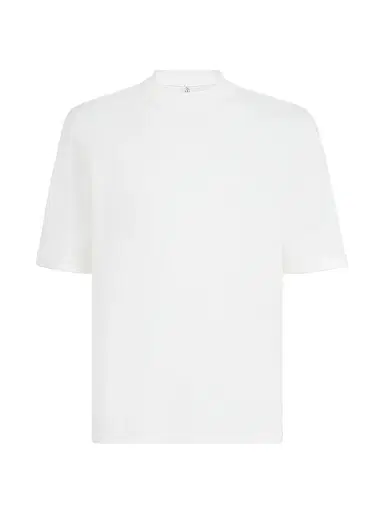 Brunello Cucinelli Men's Cotton Jersey Mock-Neck T-Shirt - Off White | Thumbnail 1 Brunello Cucinelli Men's Cotton Jersey Mock-Neck T-Shirt - Off White | Thumbnail 1