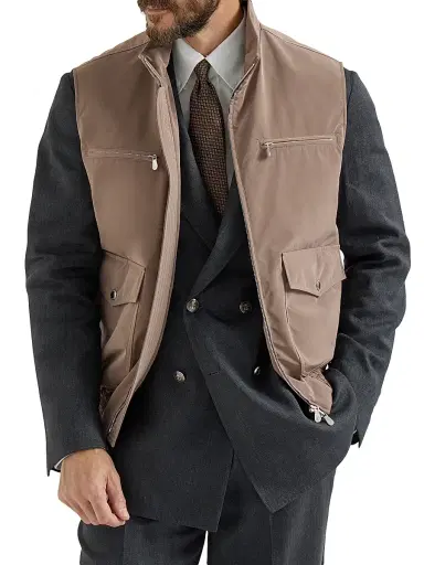 Brunello Cucinelli Men's Bonded Nylon Vest with Thermore Padding | Thumbnail 2 Brunello Cucinelli Men's Bonded Nylon Vest with Thermore Padding | Thumbnail 2
