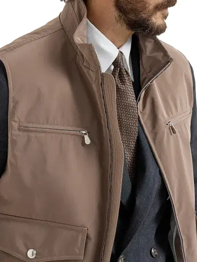 Brunello Cucinelli Men's Bonded Nylon Vest with Thermore Padding | Thumbnail 4 Brunello Cucinelli Men's Bonded Nylon Vest with Thermore Padding | Thumbnail 4
