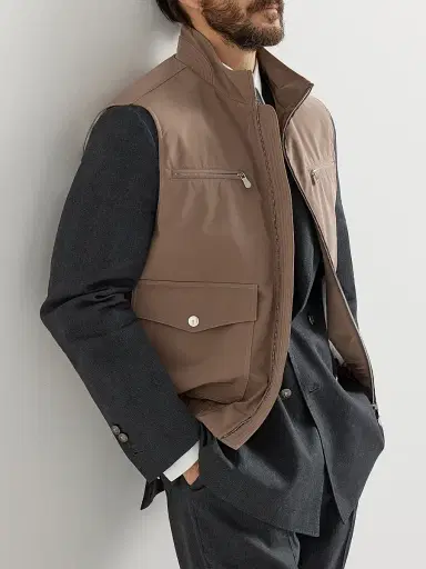 Brunello Cucinelli Men's Bonded Nylon Vest with Thermore Padding | Thumbnail 5 Brunello Cucinelli Men's Bonded Nylon Vest with Thermore Padding | Thumbnail 5