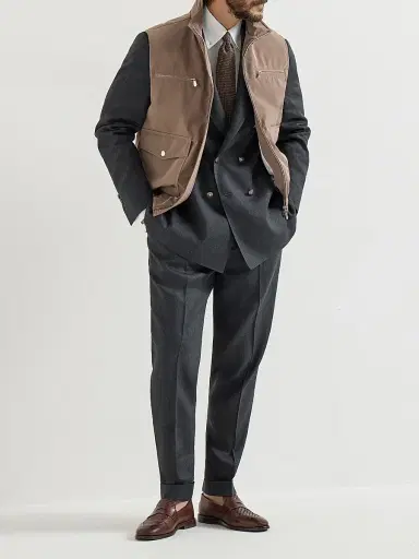 Brunello Cucinelli Men's Bonded Nylon Vest with Thermore Padding | Thumbnail 6 Brunello Cucinelli Men's Bonded Nylon Vest with Thermore Padding | Thumbnail 6