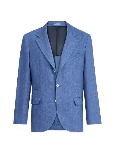 Brunello Cucinelli Men's Délavé Linen Deconstructed Blazer - Denim | Thumbnail 2 Brunello Cucinelli Men's Délavé Linen Deconstructed Blazer - Denim | Thumbnail 2