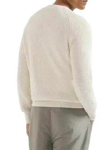Brunello Cucinelli Men's Malfilé Cotton English Rib Sweater with Raglan Sleeves | Thumbnail 3 Brunello Cucinelli Men's Malfilé Cotton English Rib Sweater with Raglan Sleeves | Thumbnail 3