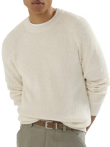 Brunello Cucinelli Men's Malfilé Cotton English Rib Sweater with Raglan Sleeves | Thumbnail 4 Brunello Cucinelli Men's Malfilé Cotton English Rib Sweater with Raglan Sleeves | Thumbnail 4