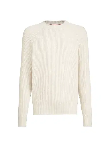Brunello Cucinelli Men's Malfilé Cotton English Rib Sweater with Raglan Sleeves | Thumbnail 1 Brunello Cucinelli Men's Malfilé Cotton English Rib Sweater with Raglan Sleeves | Thumbnail 1