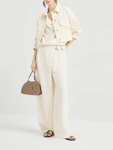 Brunello Cucinelli Women's Viscose and Linen Fluid Twill Top - Ivory - Size Large | Thumbnail 6 Brunello Cucinelli Women's Viscose and Linen Fluid Twill Top - Ivory - Size Large | Thumbnail 6