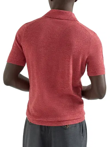Brunello Cucinelli Men's Linen and Cotton Knit Polo Shirt - Strawberry - Size 32 | Thumbnail 3 Brunello Cucinelli Men's Linen and Cotton Knit Polo Shirt - Strawberry - Size 32 | Thumbnail 3