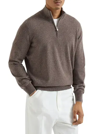 Brunello Cucinelli Men's Cashmere Sweater with Half Zip | Thumbnail 2 Brunello Cucinelli Men's Cashmere Sweater with Half Zip | Thumbnail 2