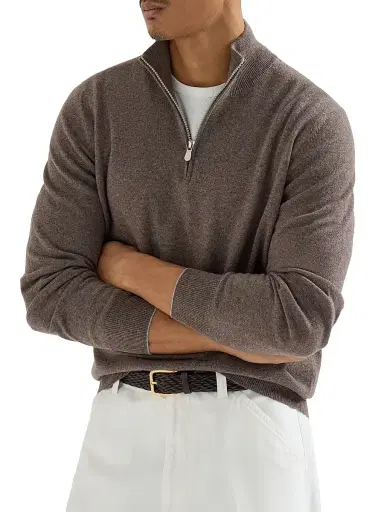 Brunello Cucinelli Men's Cashmere Sweater with Half Zip | Thumbnail 5 Brunello Cucinelli Men's Cashmere Sweater with Half Zip | Thumbnail 5