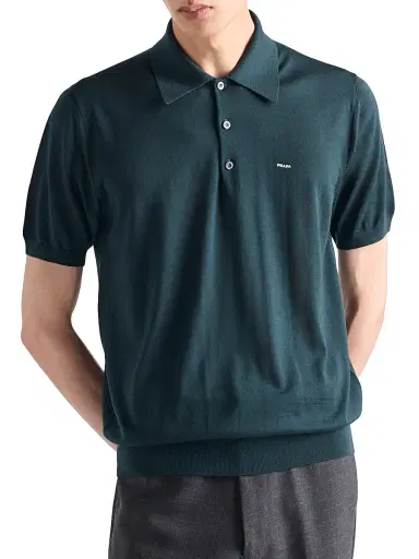 Prada Men's Superfine Wool Polo Shirt - Green | Thumbnail 2 Prada Men's Superfine Wool Polo Shirt - Green | Thumbnail 2