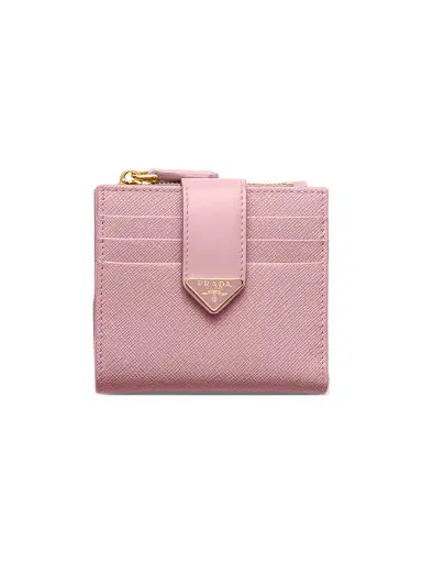 Prada Women's Small Saffiano and Smooth Leather Wallet - Baby Pink | Thumbnail 1 Prada Women's Small Saffiano and Smooth Leather Wallet - Baby Pink | Thumbnail 1