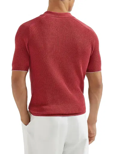 Brunello Cucinelli Men's Cotton English Rib Knit Polo Shirt | Thumbnail 3 Brunello Cucinelli Men's Cotton English Rib Knit Polo Shirt | Thumbnail 3