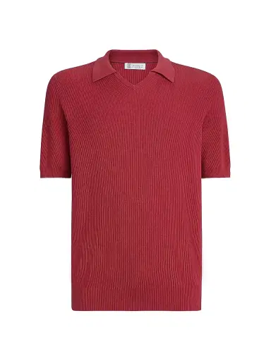 Brunello Cucinelli Men's Cotton English Rib Knit Polo Shirt | Thumbnail 1 Brunello Cucinelli Men's Cotton English Rib Knit Polo Shirt | Thumbnail 1