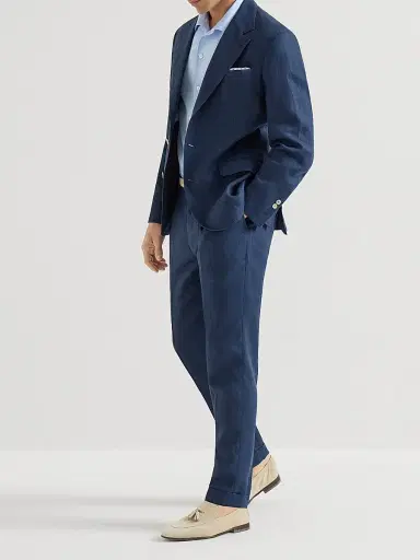 Brunello Cucinelli Men's Linen Easy Fit Short Sleeve Shirt with Camp Collar - Azure | Thumbnail 6 Brunello Cucinelli Men's Linen Easy Fit Short Sleeve Shirt with Camp Collar - Azure | Thumbnail 6