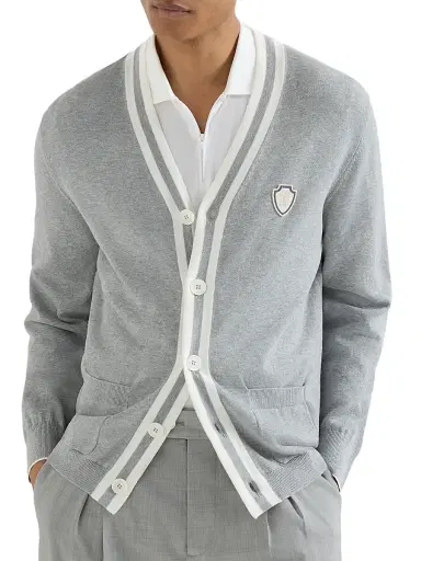 Brunello Cucinelli Men's Cotton Cardigan with Logo | Thumbnail 2 Brunello Cucinelli Men's Cotton Cardigan with Logo | Thumbnail 2