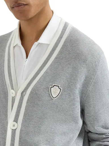 Brunello Cucinelli Men's Cotton Cardigan with Logo | Thumbnail 4 Brunello Cucinelli Men's Cotton Cardigan with Logo | Thumbnail 4
