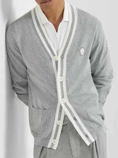 Brunello Cucinelli Men's Cotton Cardigan with Logo | Thumbnail 5 Brunello Cucinelli Men's Cotton Cardigan with Logo | Thumbnail 5