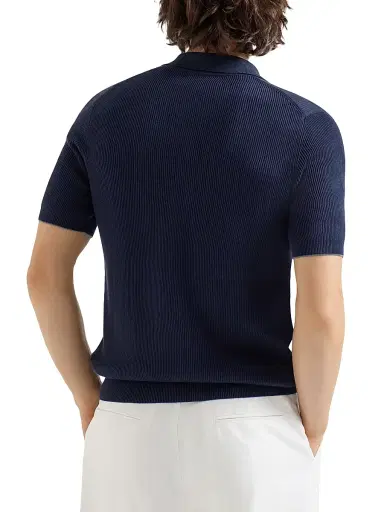 Brunello Cucinelli Men's Cotton English Rib Knit Polo Shirt | Thumbnail 3 Brunello Cucinelli Men's Cotton English Rib Knit Polo Shirt | Thumbnail 3