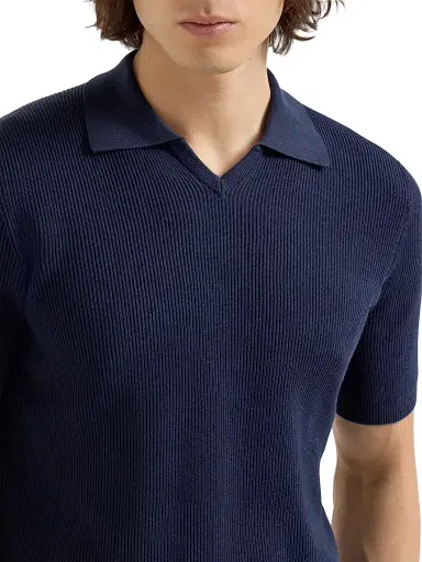 Brunello Cucinelli Men's Cotton English Rib Knit Polo Shirt | Thumbnail 4 Brunello Cucinelli Men's Cotton English Rib Knit Polo Shirt | Thumbnail 4