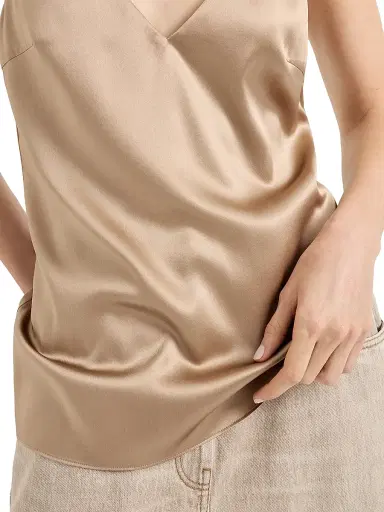 Brunello Cucinelli Women's Stretch Silk Satin Camisole - Beige | Thumbnail 4 Brunello Cucinelli Women's Stretch Silk Satin Camisole - Beige | Thumbnail 4