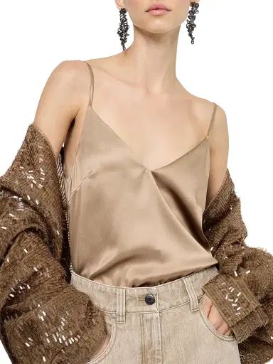 Brunello Cucinelli Women's Stretch Silk Satin Camisole - Beige | Thumbnail 5 Brunello Cucinelli Women's Stretch Silk Satin Camisole - Beige | Thumbnail 5