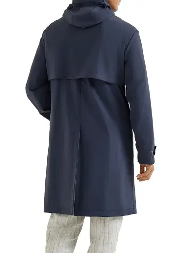Brunello Cucinelli Men's Bonded Nylon Unlined Parka with Detachable Hood - Navy Blue | Thumbnail 3 Brunello Cucinelli Men's Bonded Nylon Unlined Parka with Detachable Hood - Navy Blue | Thumbnail 3